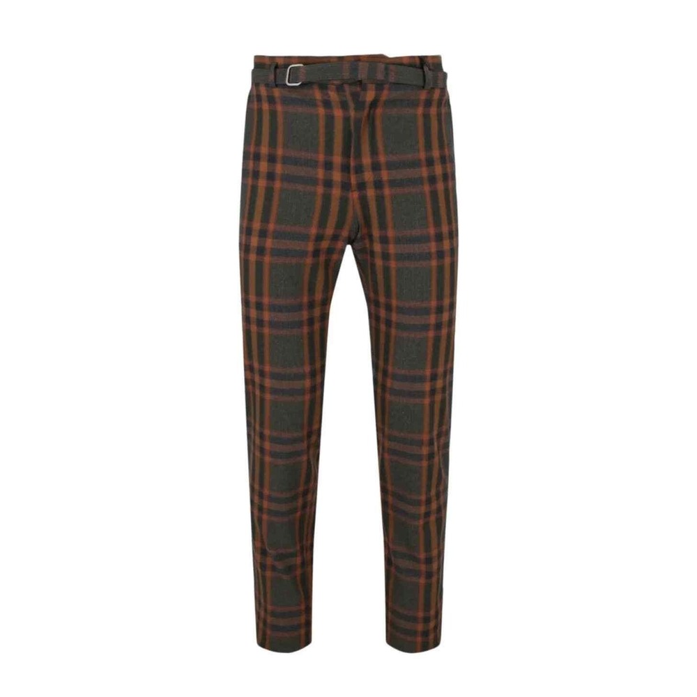 BOTTEGA VENETA Plaid Slim Trouser Pant Mens 46 Gray Rust Wool Check Belted NEW